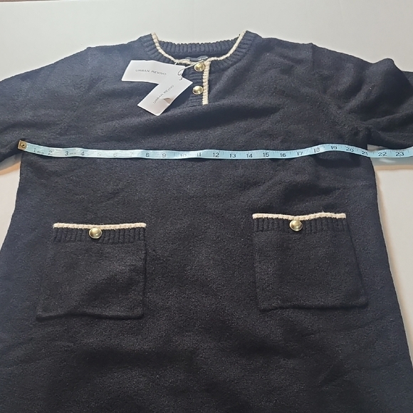 Urban Revivo Black Long Sleeve Sweater Dress with White Trim NWOT Medium - Picture 9 of 12